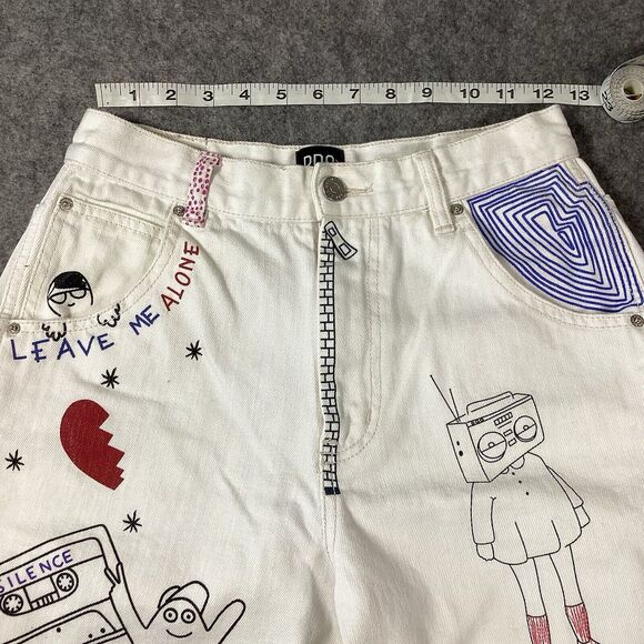 BDG Urban Outfitters High Rise Carpenter Jean Sz 26 Doodle Print Graffiti Ivory - Picture 7 of 16